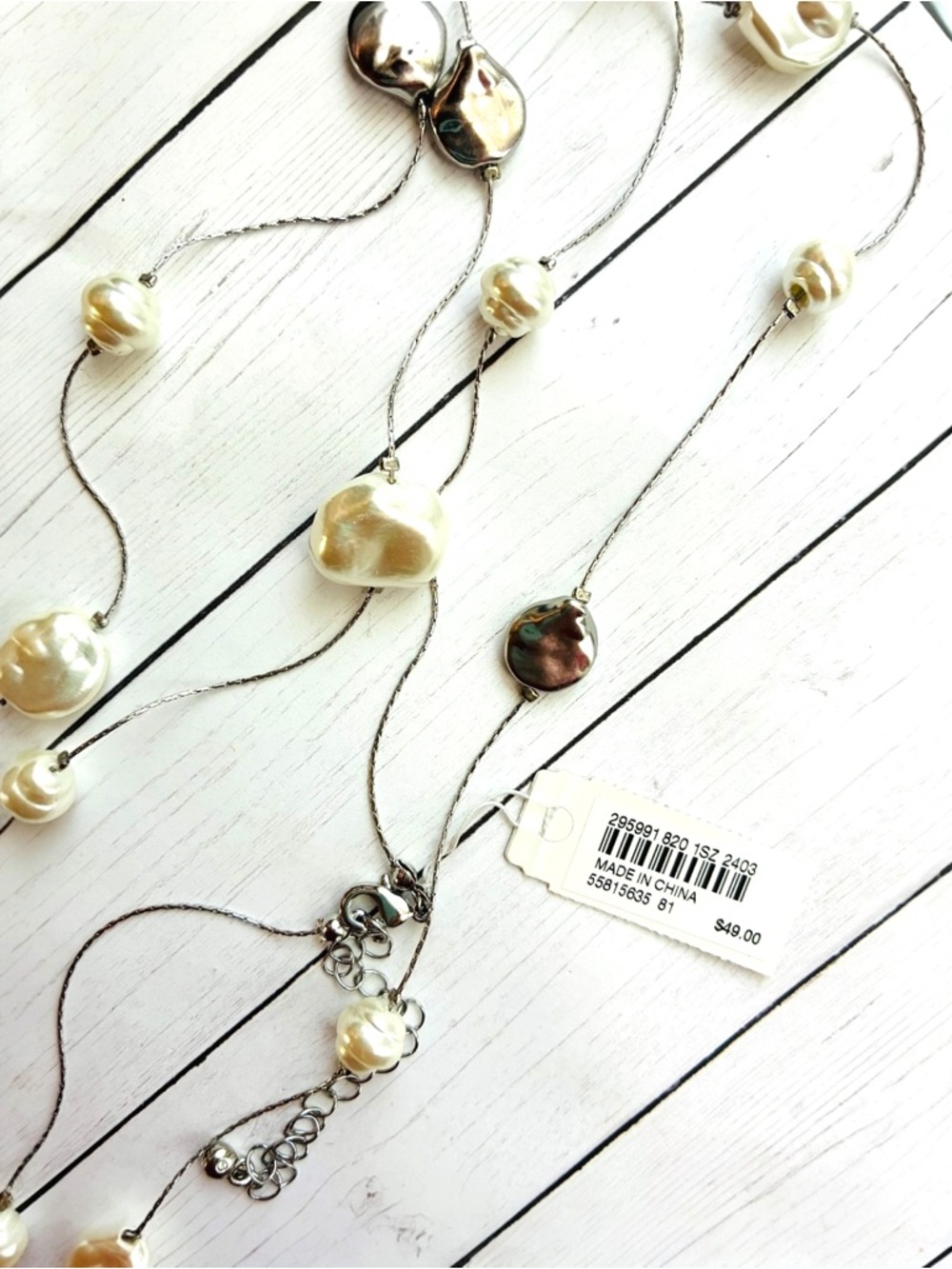 NEW NWT J. Jill Ivory Pearl Silver Bead Extra Long Necklace $49 Retail Tag - Picture 2 of 4